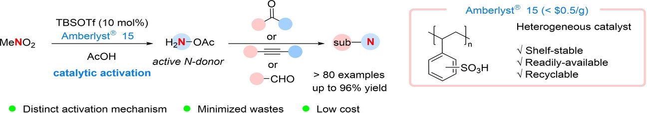 A Catalytic Method to Activate Nitromethane by the Cooperation of Homo- and Heterogeneous Catalysis
